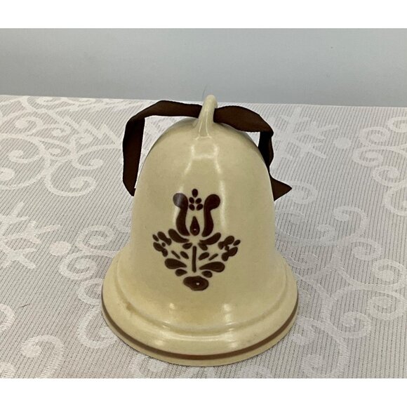 Pfaltzgraff Vintage Ceramic Bell Ornament Brown Floral Design & Ribbon Hanger - Picture 1 of 5